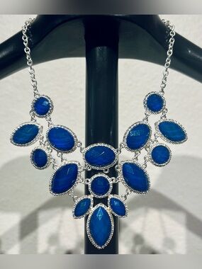 Icing Silver-Tone Blue Statement Bib Necklace